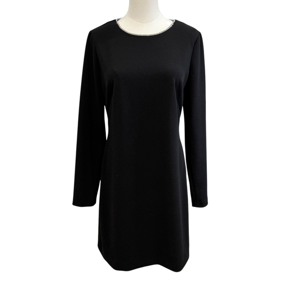 Trina Turk Size 8 Valentine Black Stretch Crepe Rhinestone Collar Dress NWT $248 - Picture 3 of 13